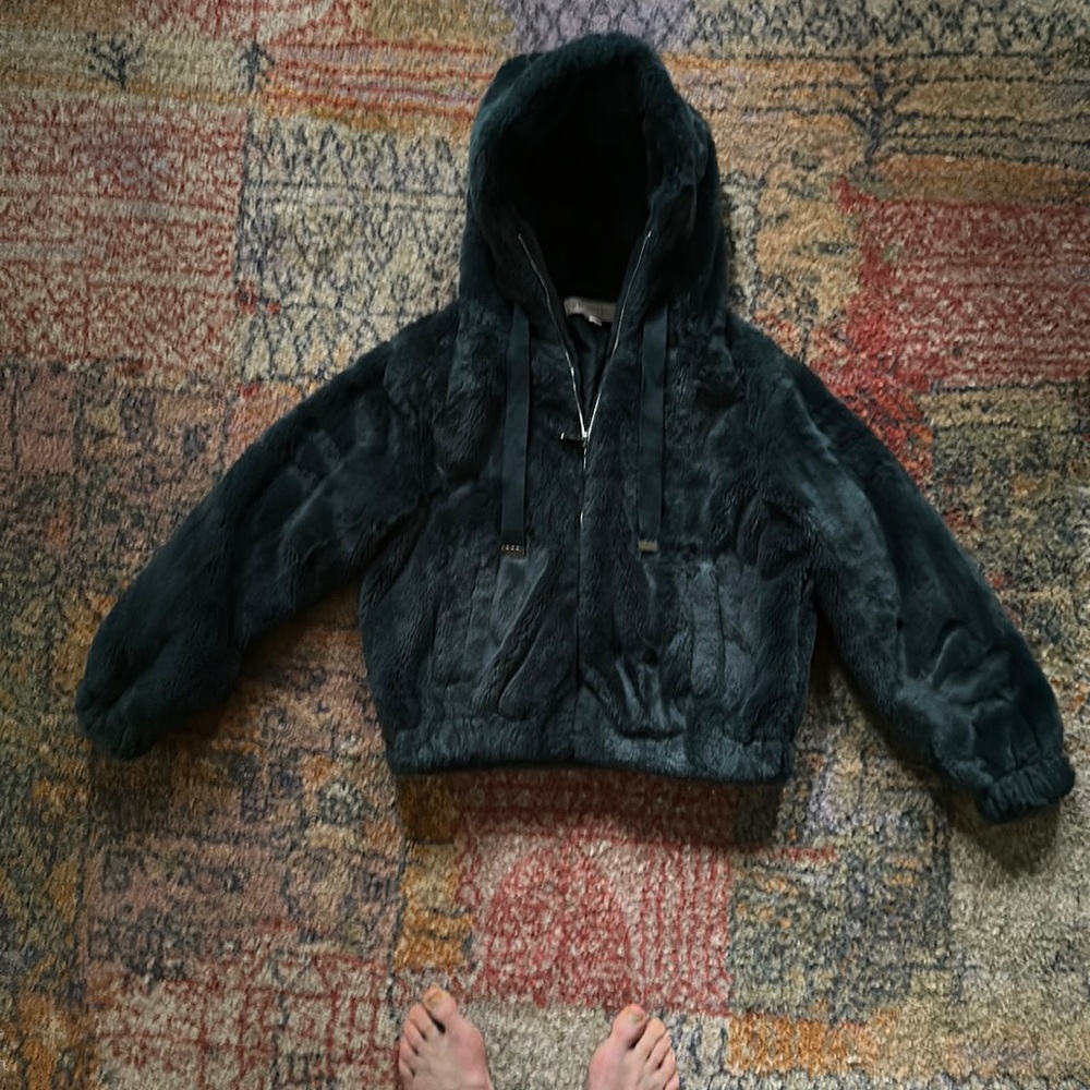 Philosophy. hooded green fluffy jacket. Size XS